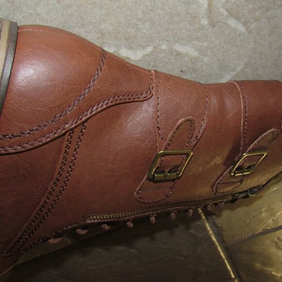 NEW STEVE MADDEN MADDEN GIRL E COGNAC BOOTS WOMENS  LACE UP BOOTS MID - Picture 4 of 7